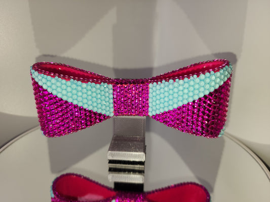 Mint/Teal and Pink Bedazzled Helmet Bow
